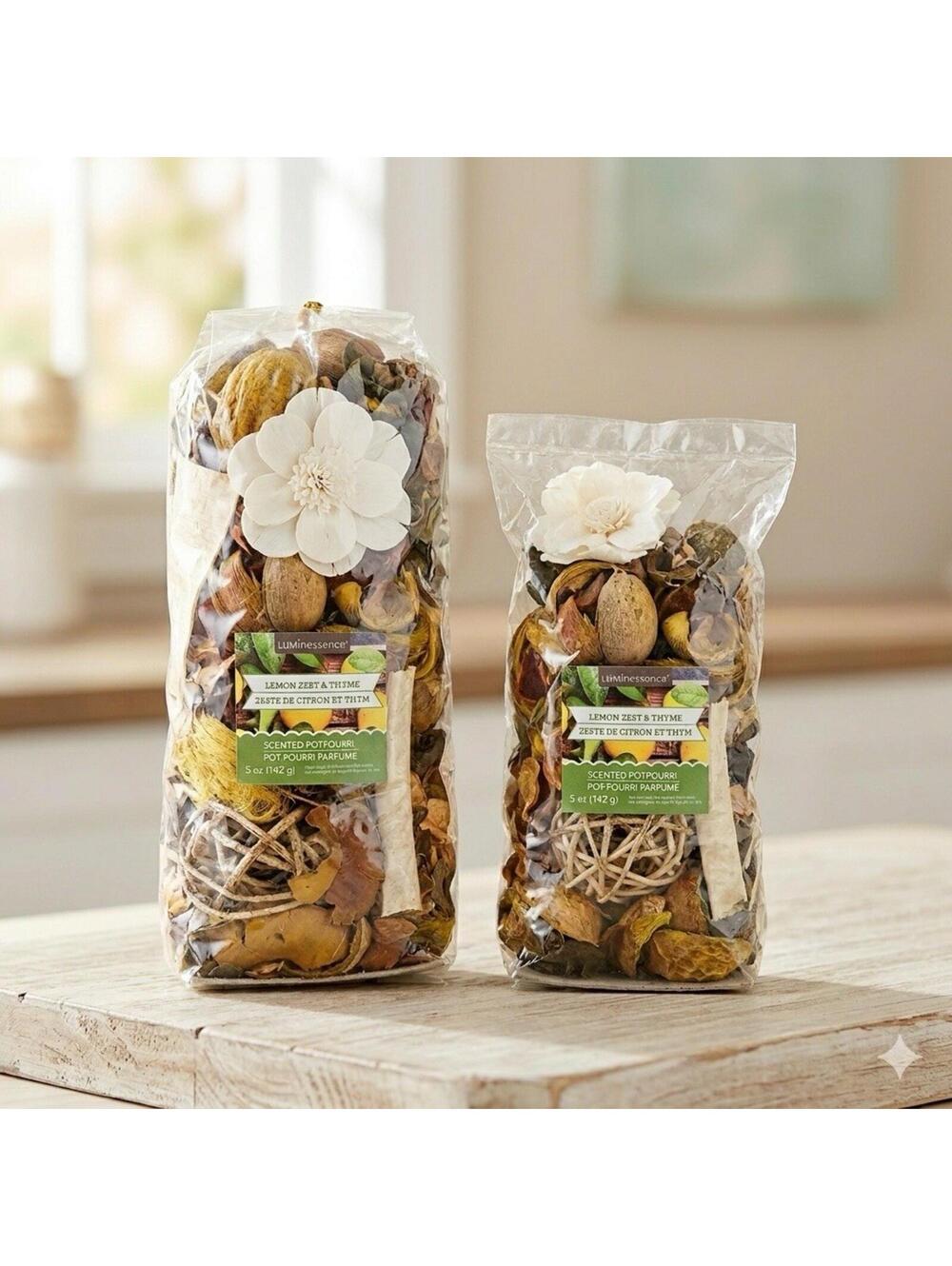 Lot of 2 Luminessence Lemon Zest & Thyme Scented Potpourri - 1 Full & 1 Half Bag